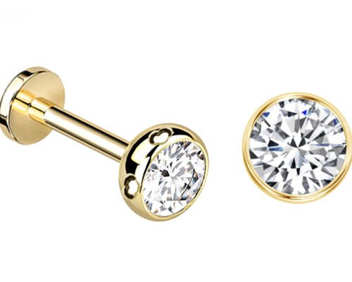 Sterile Gold Body Piercing Jewelry Earrings Screw Style Dia 3×3mm