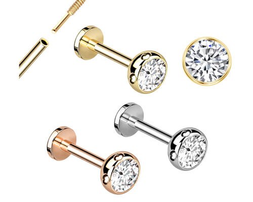 Sterile Gold Body Piercing Jewelry Earrings Screw Style Dia 3×3mm