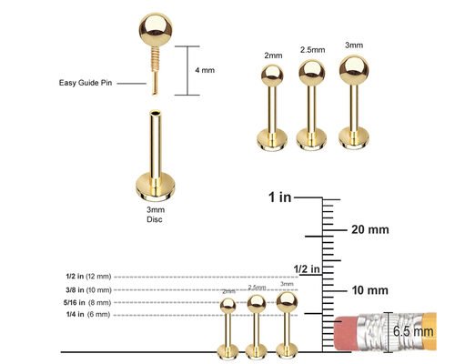 OEM 14k Gold Cartilage Earrings , Body Piercing Earring 5mm 8mm 10mm Length