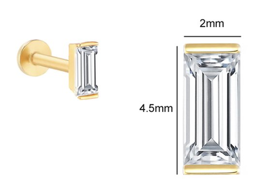 14K Gold Body Piercing Jewelry Earring OEM ODM With Rectangle Diamond