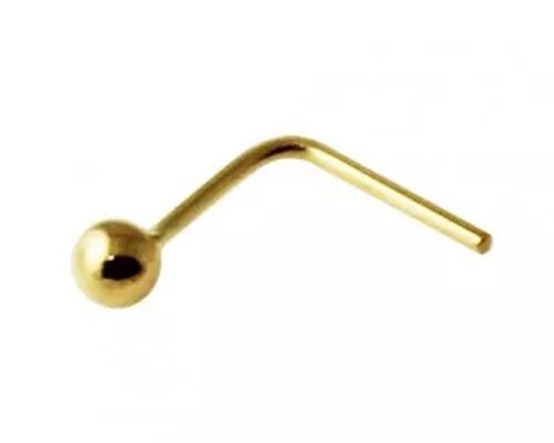 L Shaped 18k Gold Nose Ring , Nose Ring With Ball On End 1.5-2.0mm size