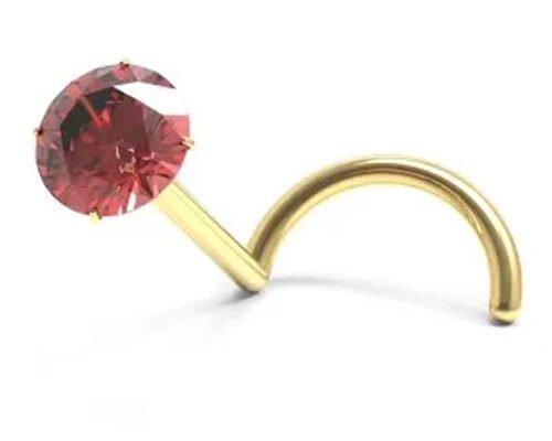 Screw 18K Gold Nose Piercing With  1.5mm-3mm Natural Garnet Stone