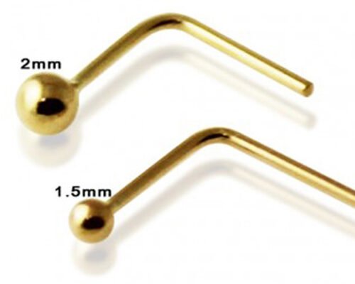 L Shaped 18k Gold Nose Ring , Nose Ring With Ball On End 1.5-2.0mm size