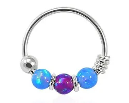 Dia 8mm Hoop Nose Piercing , White Gold Nose Ring With 3 Pieces Opal Stones ODM