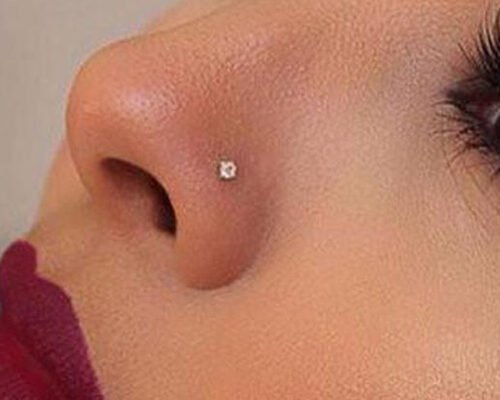 L Shape 18K Gold Nose Piercing Button Style For Women 6mm + 5mm Length