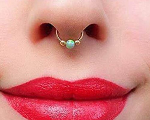 Dia 8mm Hoop Nose Piercing , White Gold Nose Ring With 3 Pieces Opal Stones ODM