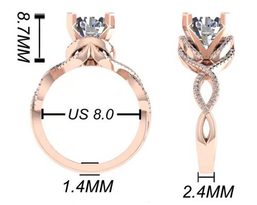 ODM 18K Rose Gold Ring 9mm Brilliant Round Cut For Wedding Gift