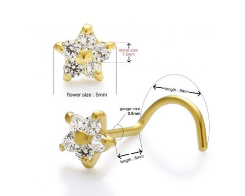 Flower Shape 18k Gold Diamond Nose Stud With 1.5mm 0.07ct 4 Pieces Genuine Diamonds