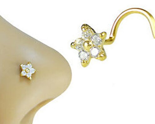 Flower Shape 18k Gold Diamond Nose Stud With 1.5mm 0.07ct 4 Pieces Genuine Diamonds