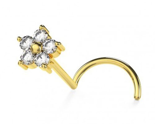 Flower Shape 18k Gold Diamond Nose Stud With 1.5mm 0.07ct 4 Pieces Genuine Diamonds