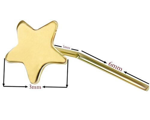 3mm Plain Star 18K Gold Nose Piercing L Shape 0.6mm Thickness