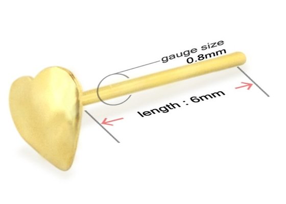 Piercing 18K Yellow Gold Diamond Nose Stud Heart Shape 3mm OEM ODM
