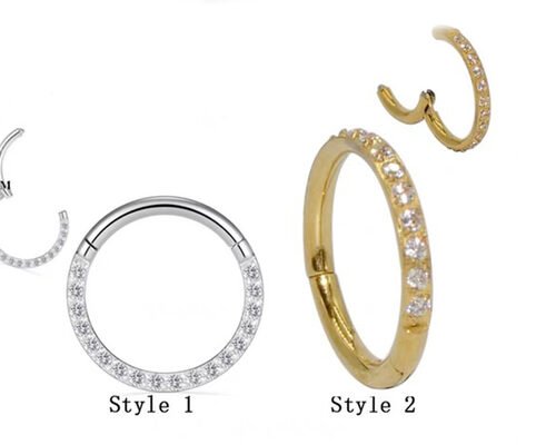 Hinged Segment 14K Gold Clicker Hoop shape with 16G Pave Diamond