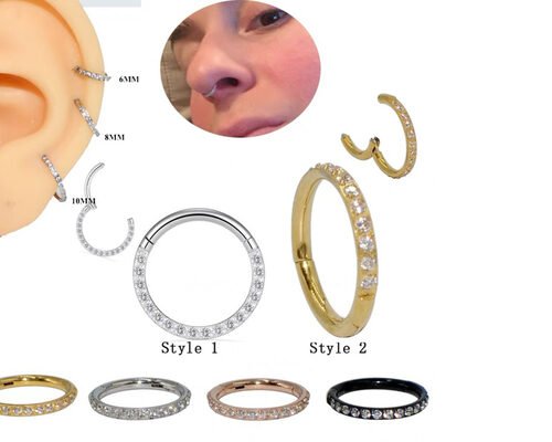 Hinged Segment 14K Gold Clicker Hoop shape with 16G Pave Diamond