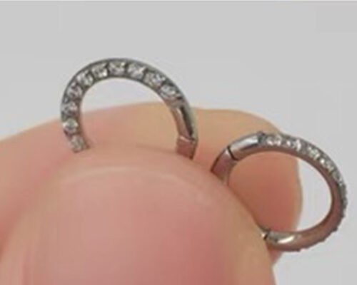 Hinged Segment 14K Gold Clicker Hoop shape with 16G Pave Diamond