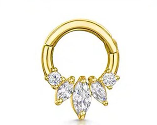 Marquise Cut 14K Gold Clicker Piercing Four Claw Setting Type For Septum Daith Nose