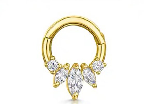Marquise Cut 14K Gold Clicker Piercing Four Claw Setting Type For Septum Daith Nose