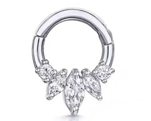 Marquise Cut 14K Gold Clicker Piercing Four Claw Setting Type For Septum Daith Nose