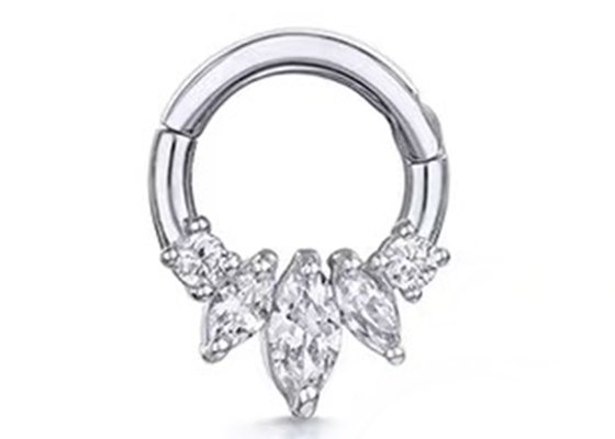 Marquise Cut 14K Gold Clicker Piercing Four Claw Setting Type For Septum Daith Nose
