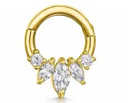 Marquise Cut 14K Gold Clicker Piercing Four Claw Setting Type For Septum Daith Nose