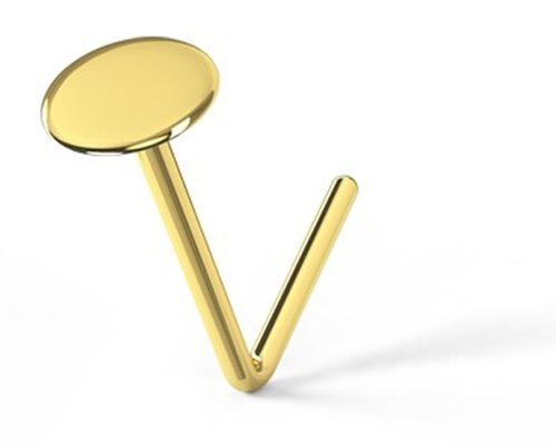 L Shape 18K Gold Nose Piercing Button Style For Women 6mm + 5mm Length
