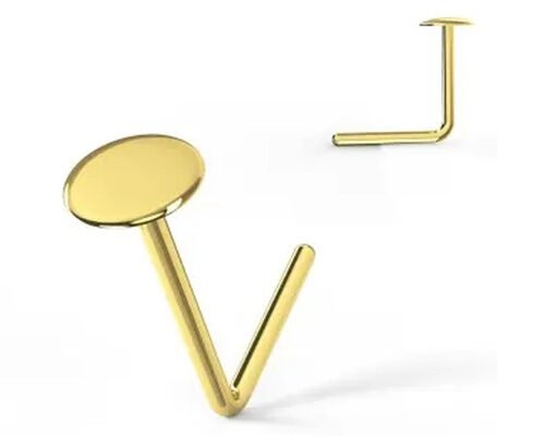 L Shape 18K Gold Nose Piercing Button Style For Women 6mm + 5mm Length