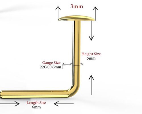 L Shape 18K Gold Nose Piercing Button Style For Women 6mm + 5mm Length