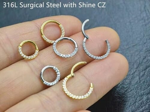 14G 16G 14k Gold Clicker Piercing For Nose Septum 6mm 10mm Size