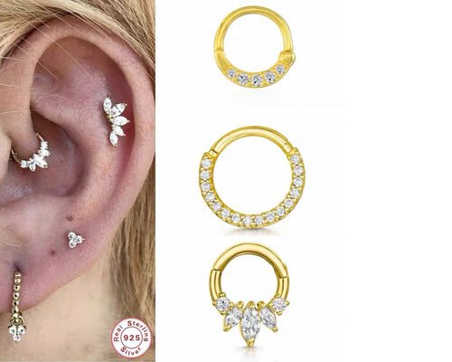 14G 16G 14k Gold Clicker Piercing For Nose Septum 6mm 10mm Size