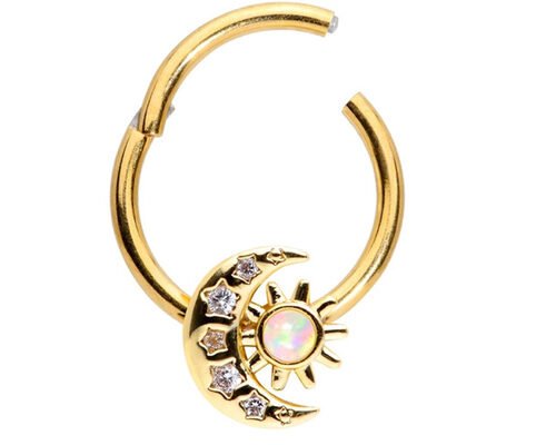 Solid 18K Gold Nose Piercing Moon Sun Shape With 0.06ct SI2 Natural Diamonds ODM