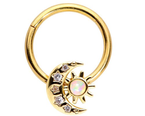 Solid 18K Gold Nose Piercing Moon Sun Shape With 0.06ct SI2 Natural Diamonds ODM