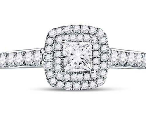 3.65g 14K Solid Gold Jewellery , 0.8ct Square Women'S White Gold Diamond Rings