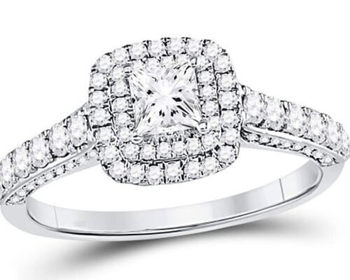 3.65g 14K Solid Gold Jewellery , 0.8ct Square Women'S White Gold Diamond Rings