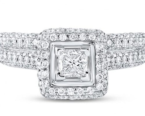14K Yellow Gold Square Cut Promise Rings 0.8ct Three Stone