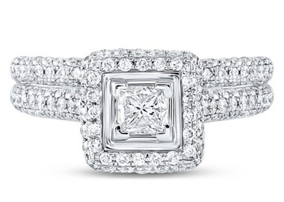 14K Yellow Gold Square Cut Promise Rings 0.8ct Three Stone