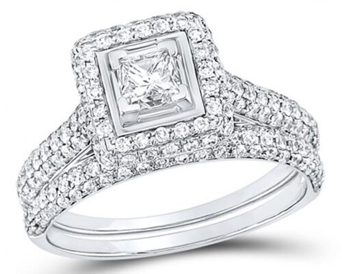 14K Yellow Gold Square Cut Promise Rings 0.8ct Three Stone