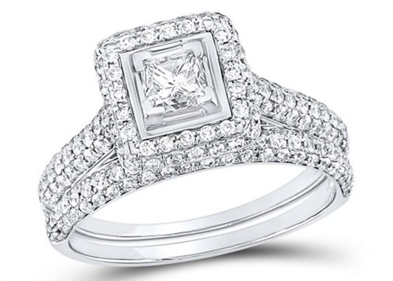 14K Yellow Gold Square Cut Promise Rings 0.8ct Three Stone