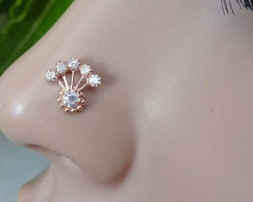 18K Rose Gold Nose Ring With Diamond 0.05ct for Daily Wear OEM ODM