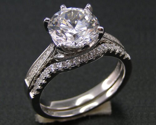 1PCS Round Brilliant Cut Diamond Ring 1.25CT , 18k White Gold Ring Set For Women