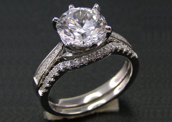 1PCS Round Brilliant Cut Diamond Ring 1.25CT , 18k White Gold Ring Set For Women