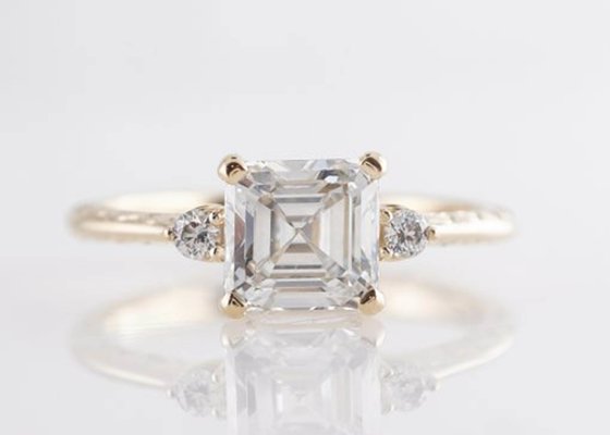 14K Rose Gold Asscher Cut Diamond Engagement Ring 1.29ct Classic Style