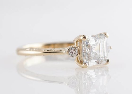 14K Rose Gold Asscher Cut Diamond Engagement Ring 1.29ct Classic Style
