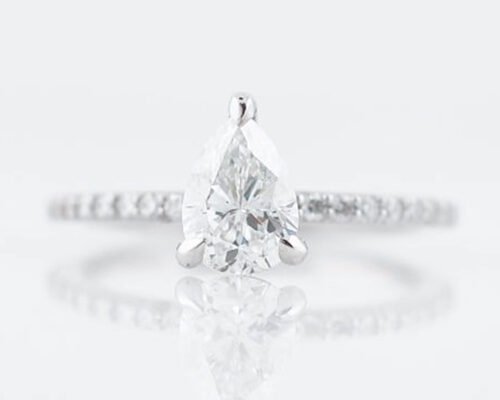 White Gold Real Diamond Jewellery Ring 1.33ct Pear Cut PS 6×8mm For Engagement