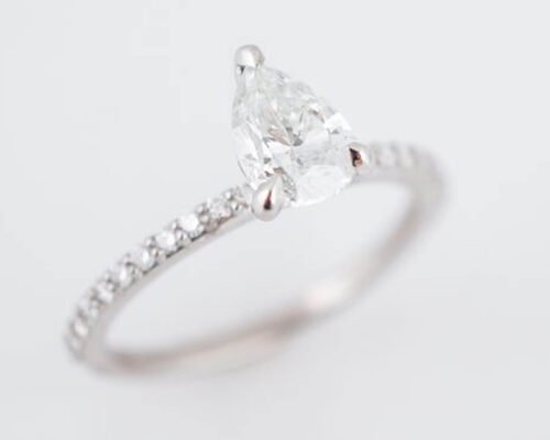 White Gold Real Diamond Jewellery Ring 1.33ct Pear Cut PS 6×8mm For Engagement