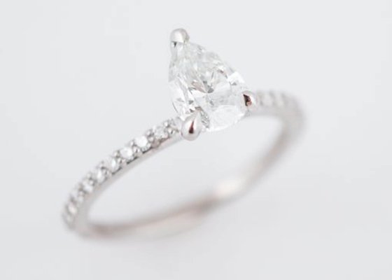 White Gold Real Diamond Jewellery Ring 1.33ct Pear Cut PS 6×8mm For Engagement