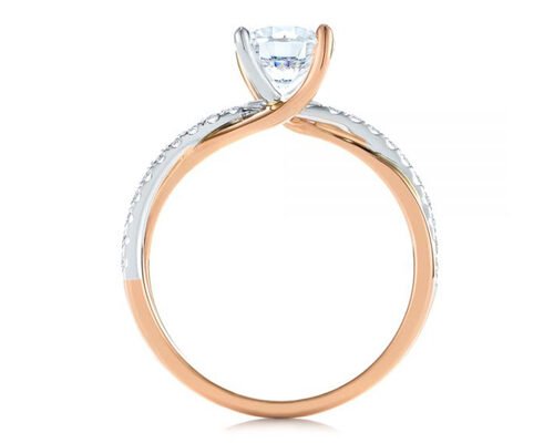 Round Criss Cross Diamond Ring Gold , 4 Prong Engagement Ring 6mm Size