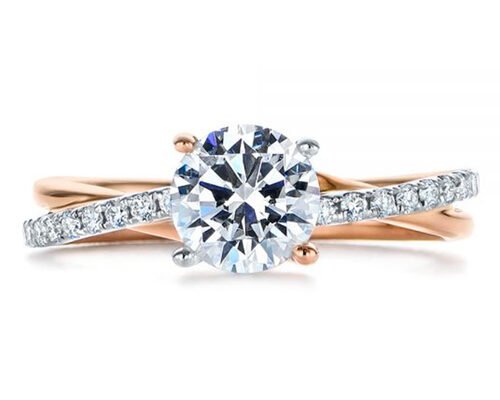 Round Criss Cross Diamond Ring Gold , 4 Prong Engagement Ring 6mm Size