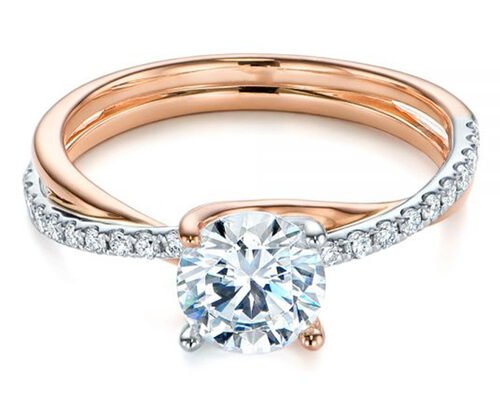 Round Criss Cross Diamond Ring Gold , 4 Prong Engagement Ring 6mm Size