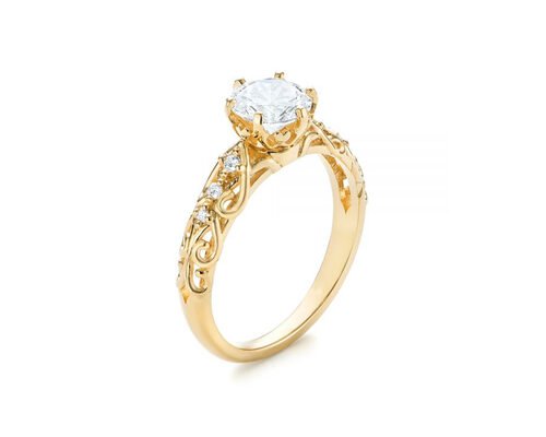 14K Yellow Gold Real Diamond Jewellery Ring Vintage Style 6.5mm Size OEM