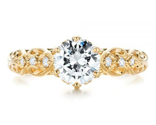 14K Yellow Gold Real Diamond Jewellery Ring Vintage Style 6.5mm Size OEM